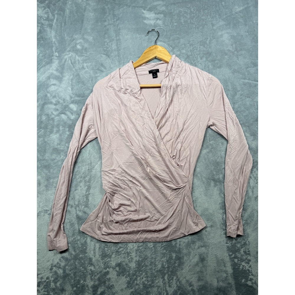 Ann Taylor Wrap Top Womens Small Blush Pink Modal Stretch Long Sleeve Pullover
